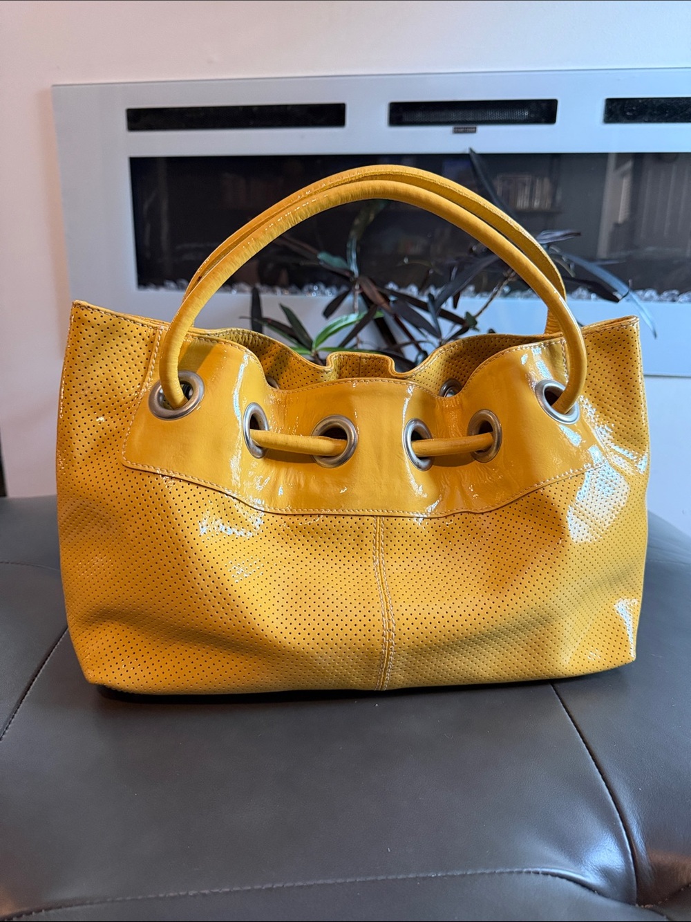 Roberta Gandolfi Made in Italy Yellow Patent Leather Handbag